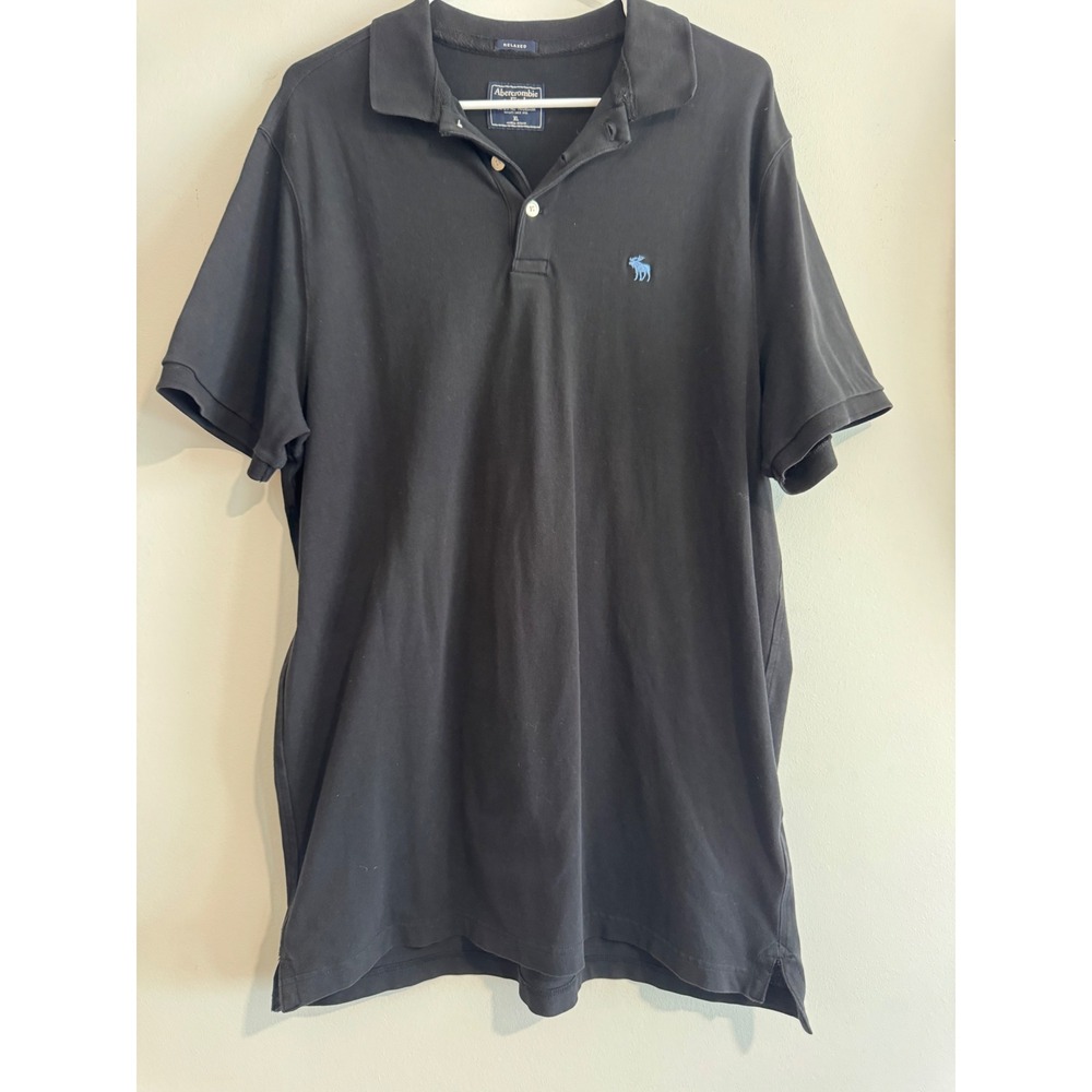 Abercrombie & Fitch Relaxed Fit Polo Mens XL Black Embroidered Moose Logo
